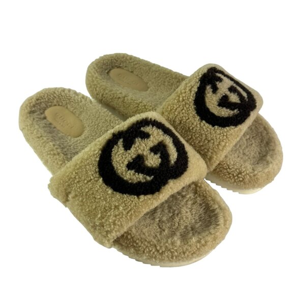 GUCCI 646225 Beige Interlocking GG Boa Slide Women's Sandals Made in Italy 40-10 - Picture 3 of 10